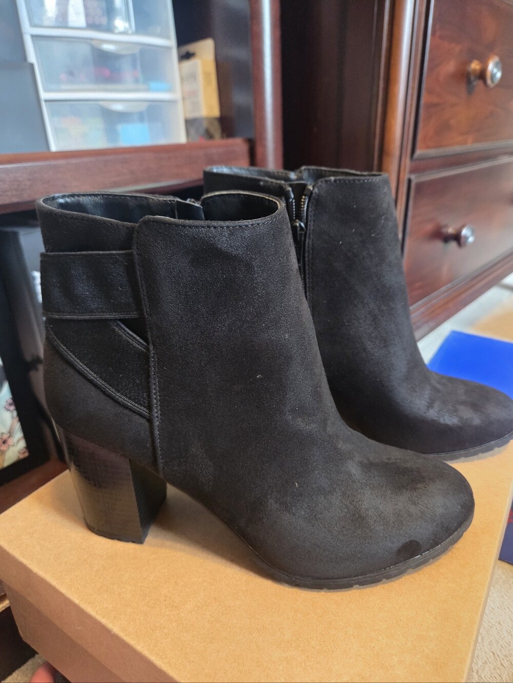 Classic Black Suede Ankle Boots - Women's Heeled Booties